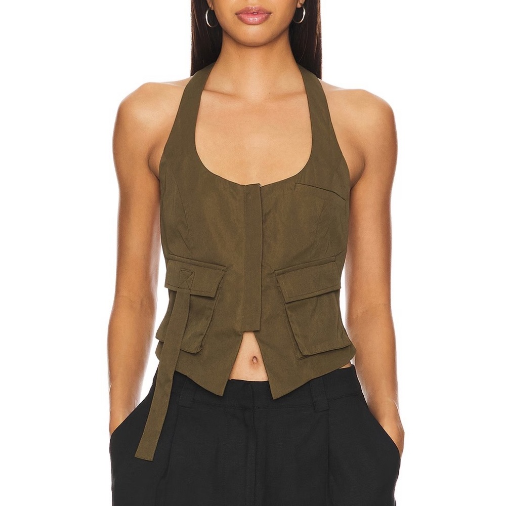 superdown Olive Halter Tank Top